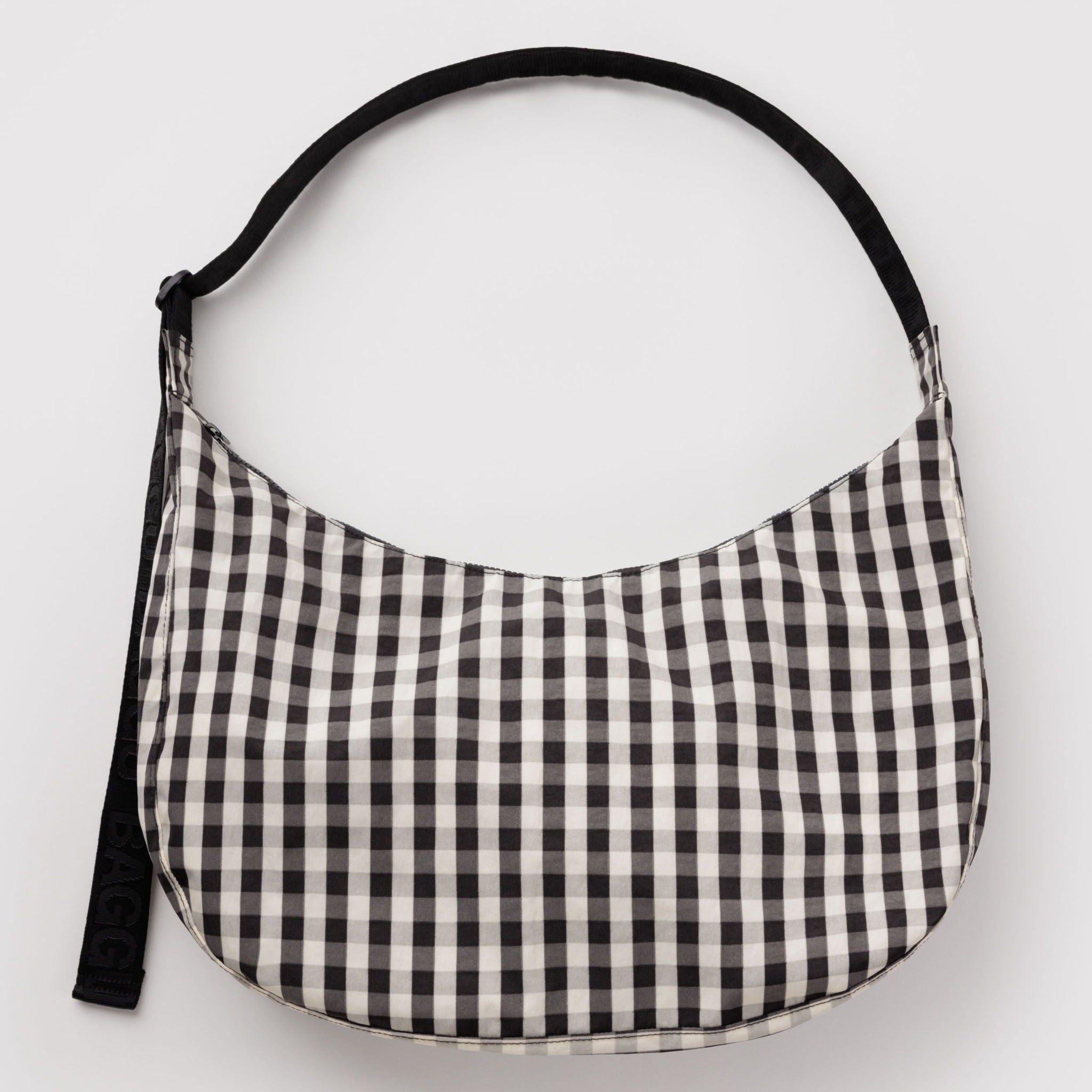 Baggu Large Nylon Crescent Bag in Black And Cream Gingham