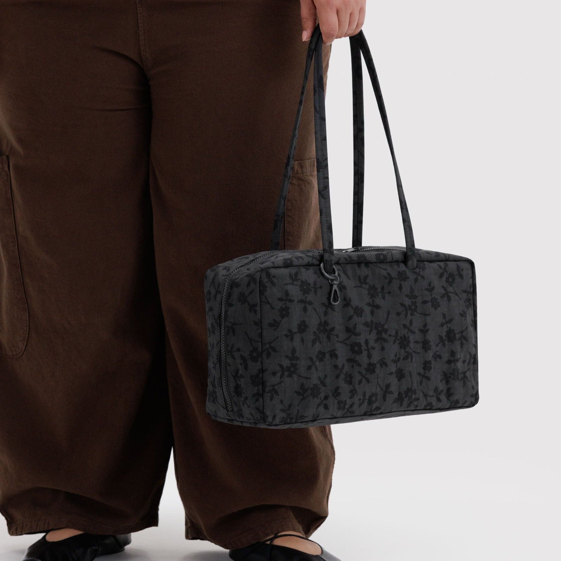 Baggu Medium Nylon Bowler Bag in Charcoal Ditsy Floral