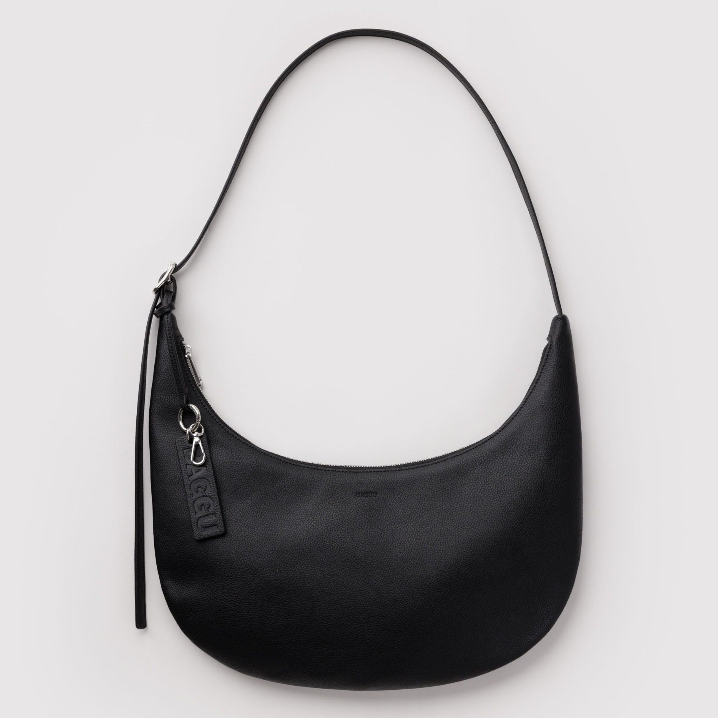Baggu Medium Recycled Leather Flat Crescent in Black