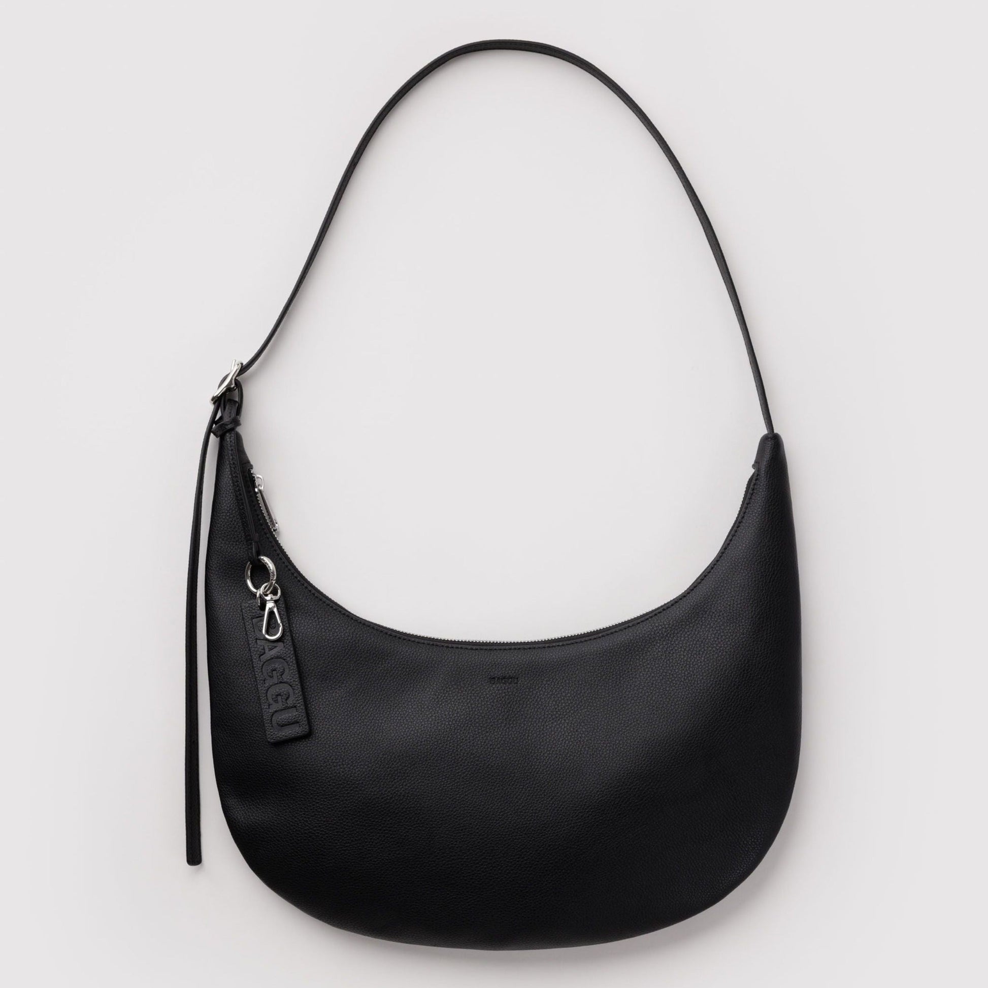 Baggu Medium Recycled Leather Flat Crescent in Black