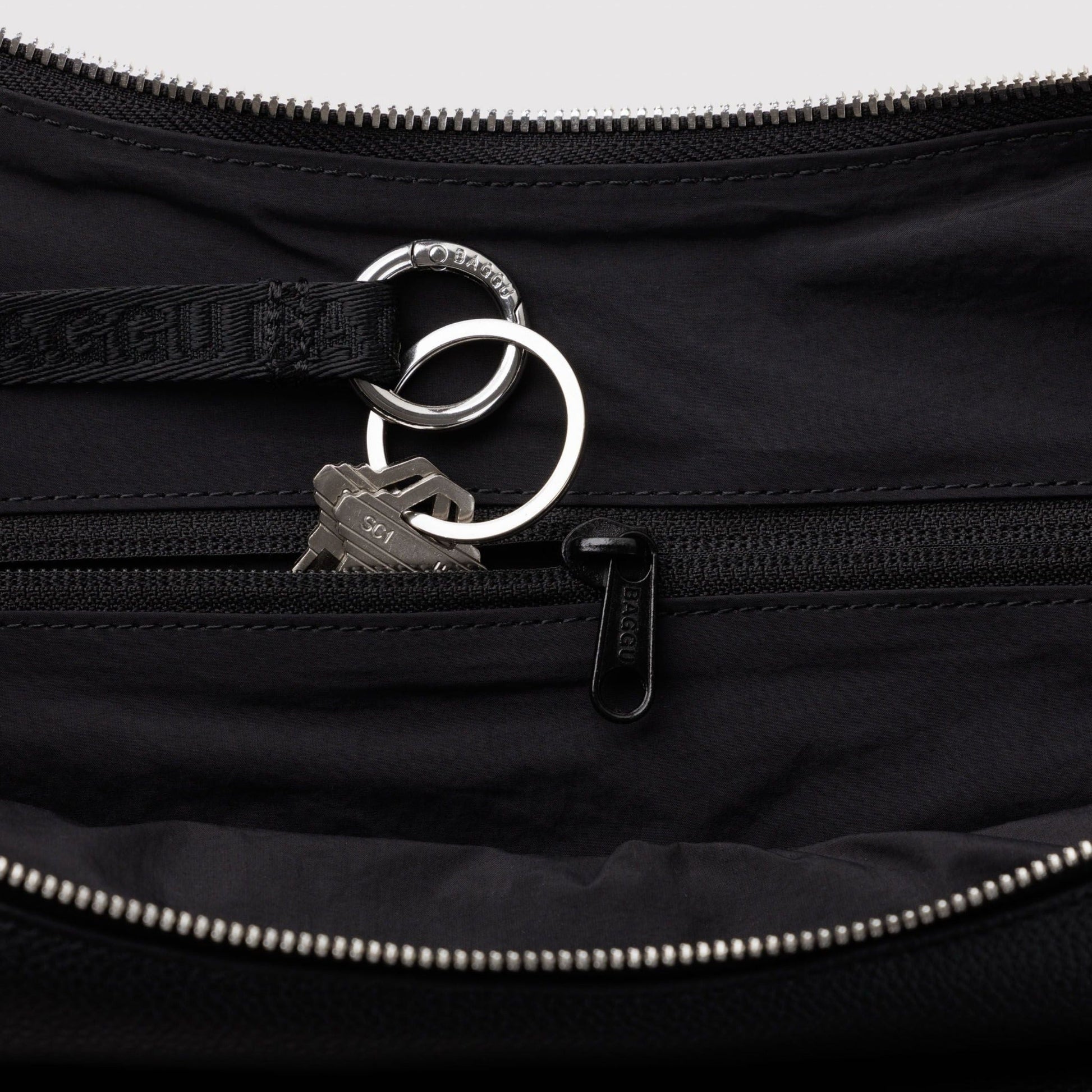 Baggu Medium Recycled Leather Flat Crescent in Black