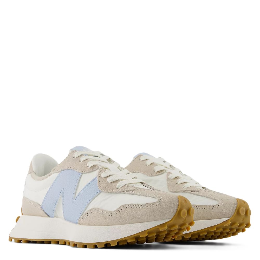 New Balance Women's 327 in Timberwolf with Sea Salt and Light Chrome Blue
