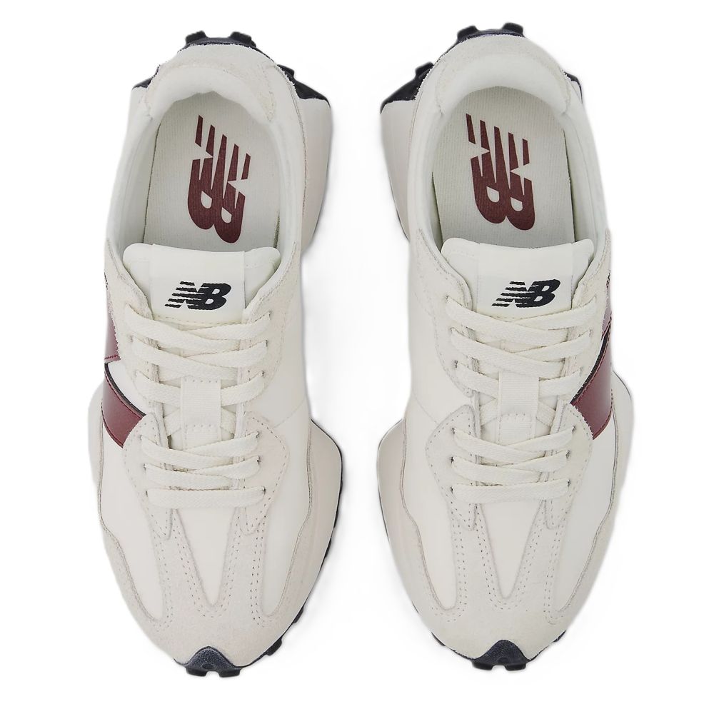 New Balance Women's 327 in Sea Salt with Monarch Burgundy