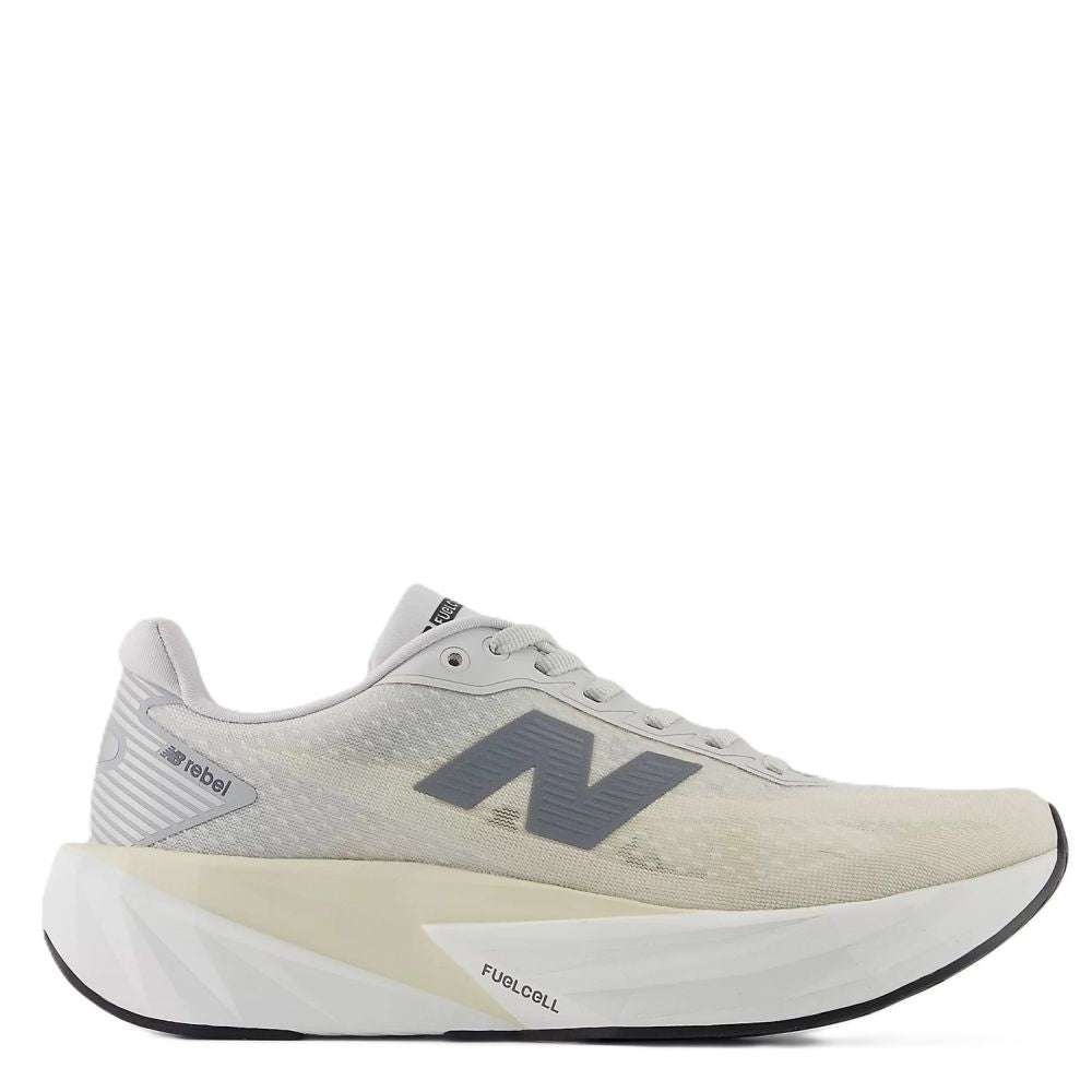 New Balance Women's FuelCell Rebel v5 in Linen with Grey Matter and White