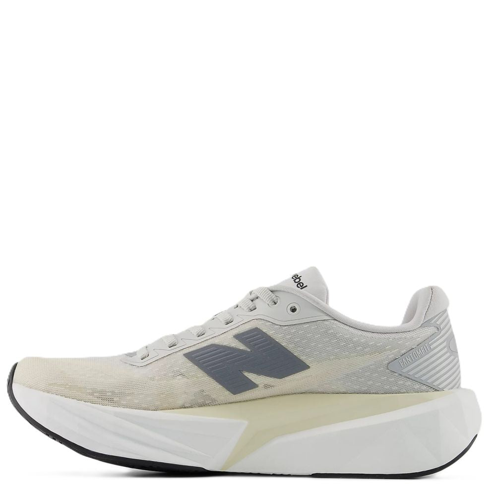 New Balance Women's FuelCell Rebel v5 in Linen with Grey Matter and White