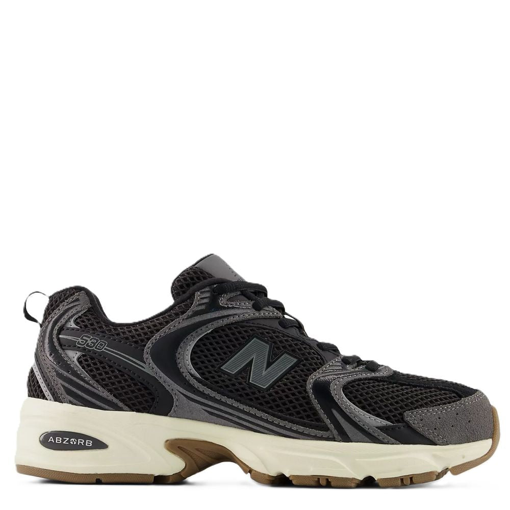 New Balance 530 in Black with Castlerock - Getoutside Shoes