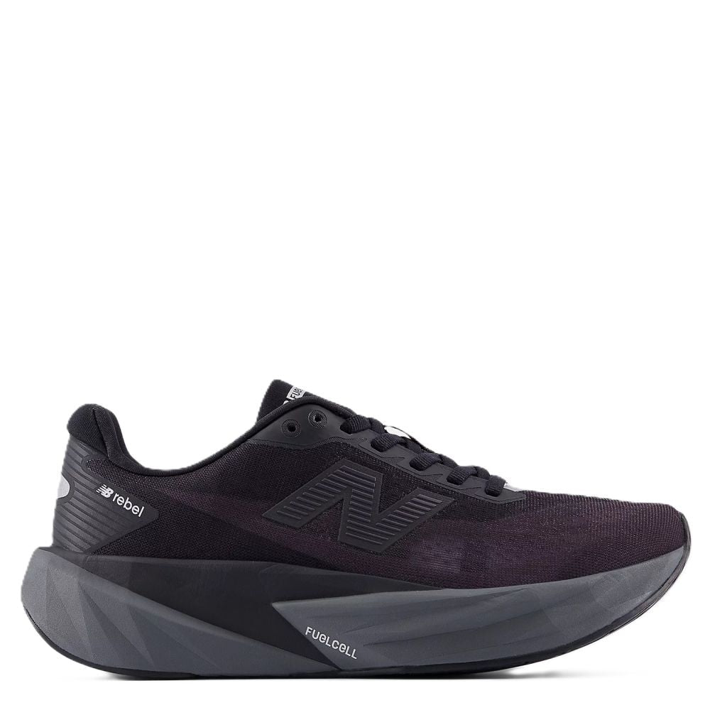 New Balance Women's FuelCell Rebel v5 in Black with Castlerock and Black Cement - Getoutside Shoes