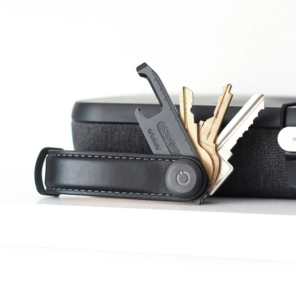 Orbitkey Key Organiser Leather in Black with Black Stitching