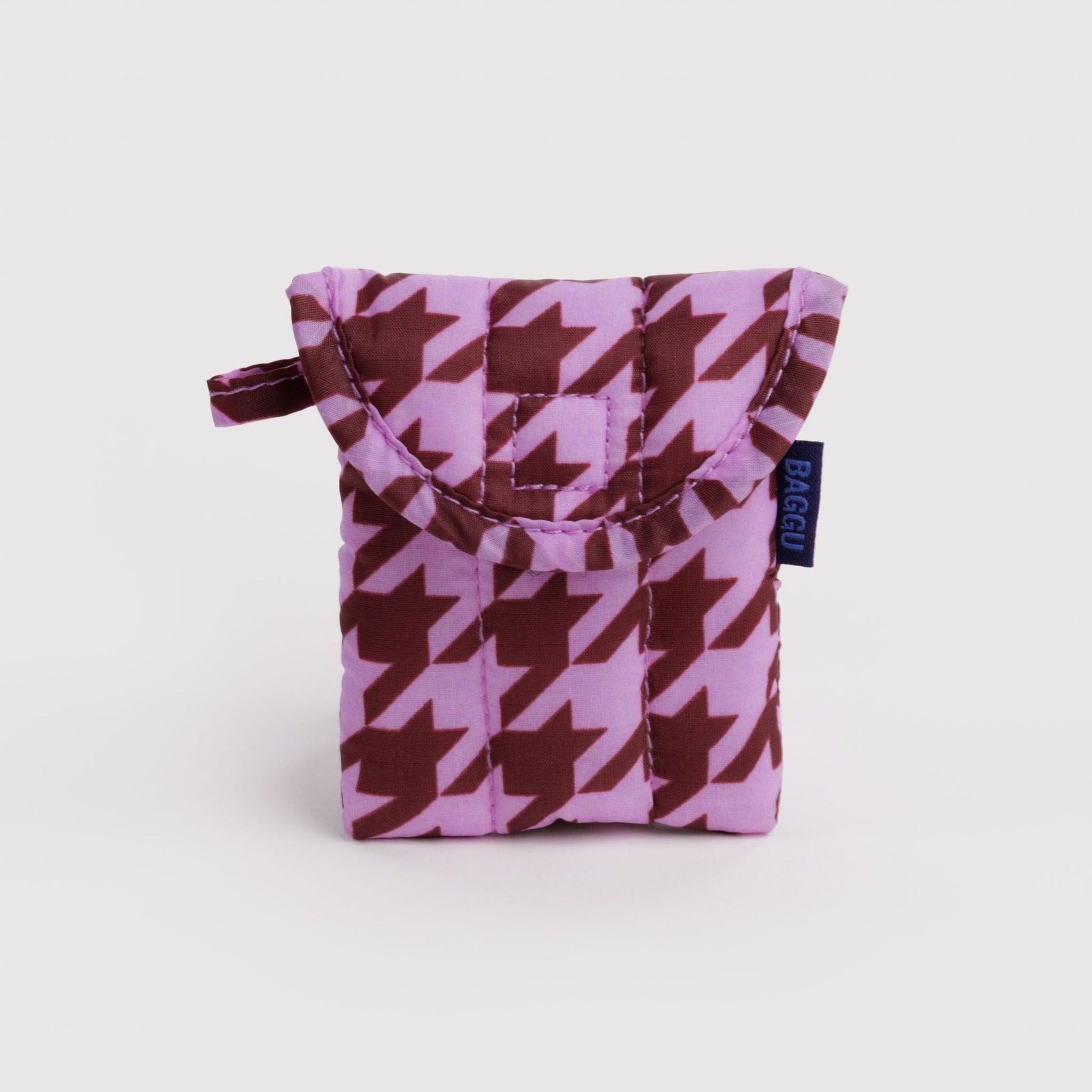 Baggu Puffy Earbuds Case in Pink Houndstooth