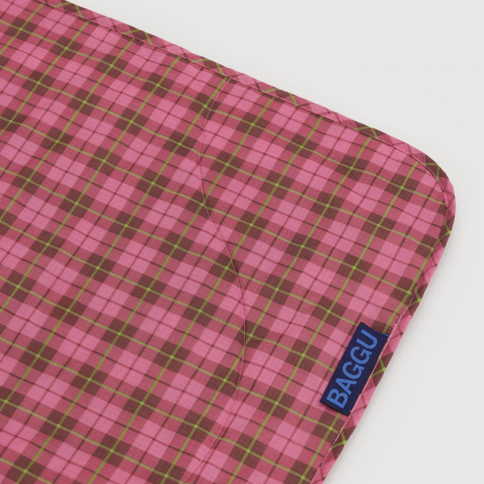 Baggu Puffy Picnic Blanket in Azalea Pink Tartan