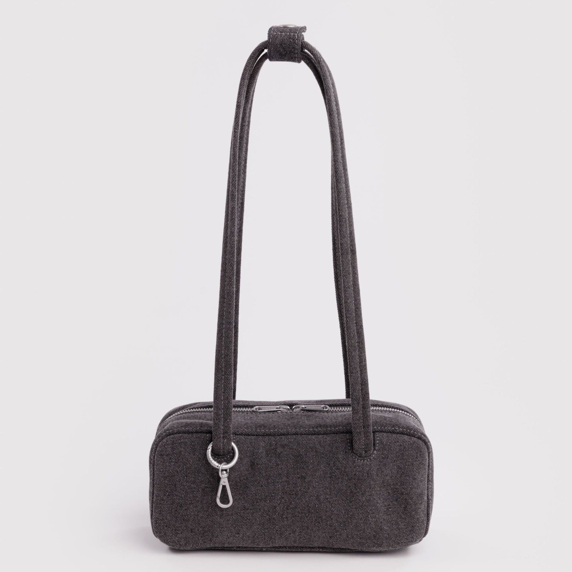 Baggu Small Denim Bowler Bag in Washed Black Denim