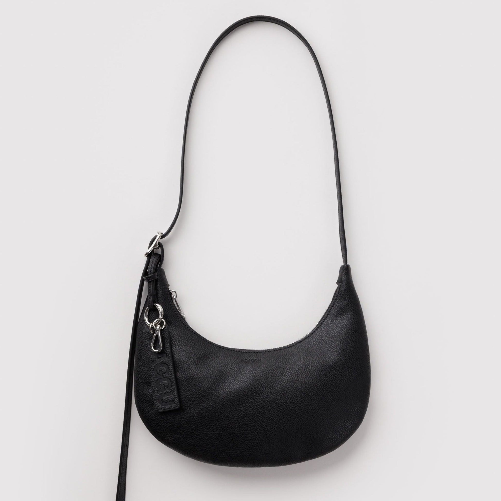Baggu Small Recycled Leather Flat Crescent in Black
