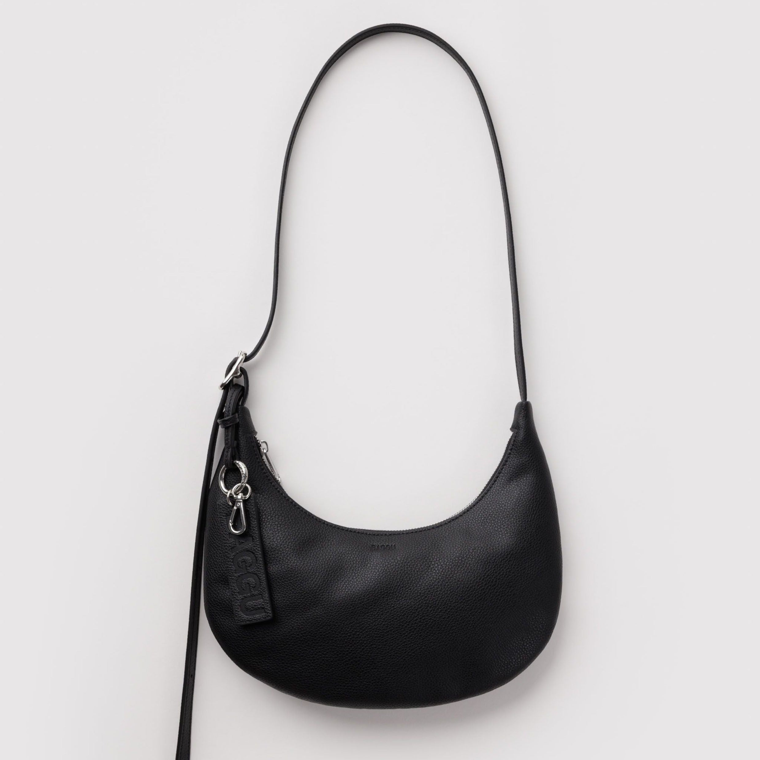 Baggu Small Recycled Leather Flat Crescent in Black