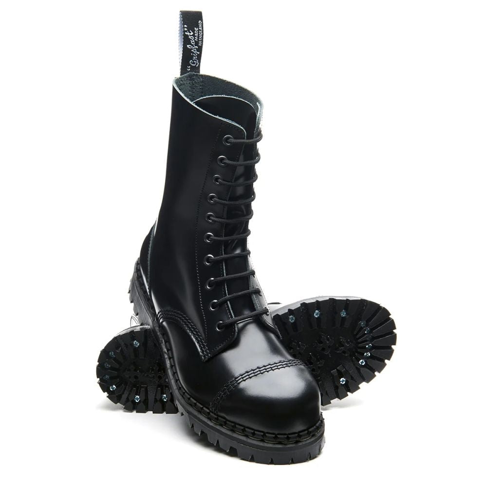 Solovair 10 Eye Steel Toe Capped Derby Boot in Black Hi-Shine - Getoutside Shoes