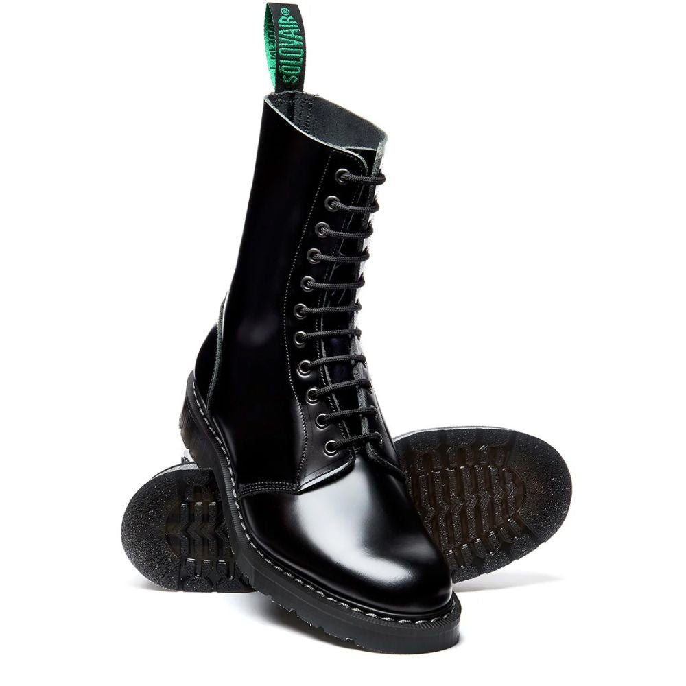 Solovair 11 Eye Astronaut Boot in Black Hi-Shine - Getoutside Shoes