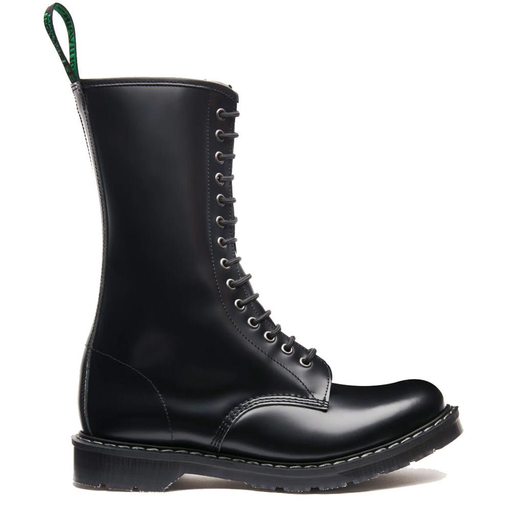 Solovair 14 Eye Zip Platform Derby Boot in Black Hi-Shine - Getoutside Shoes