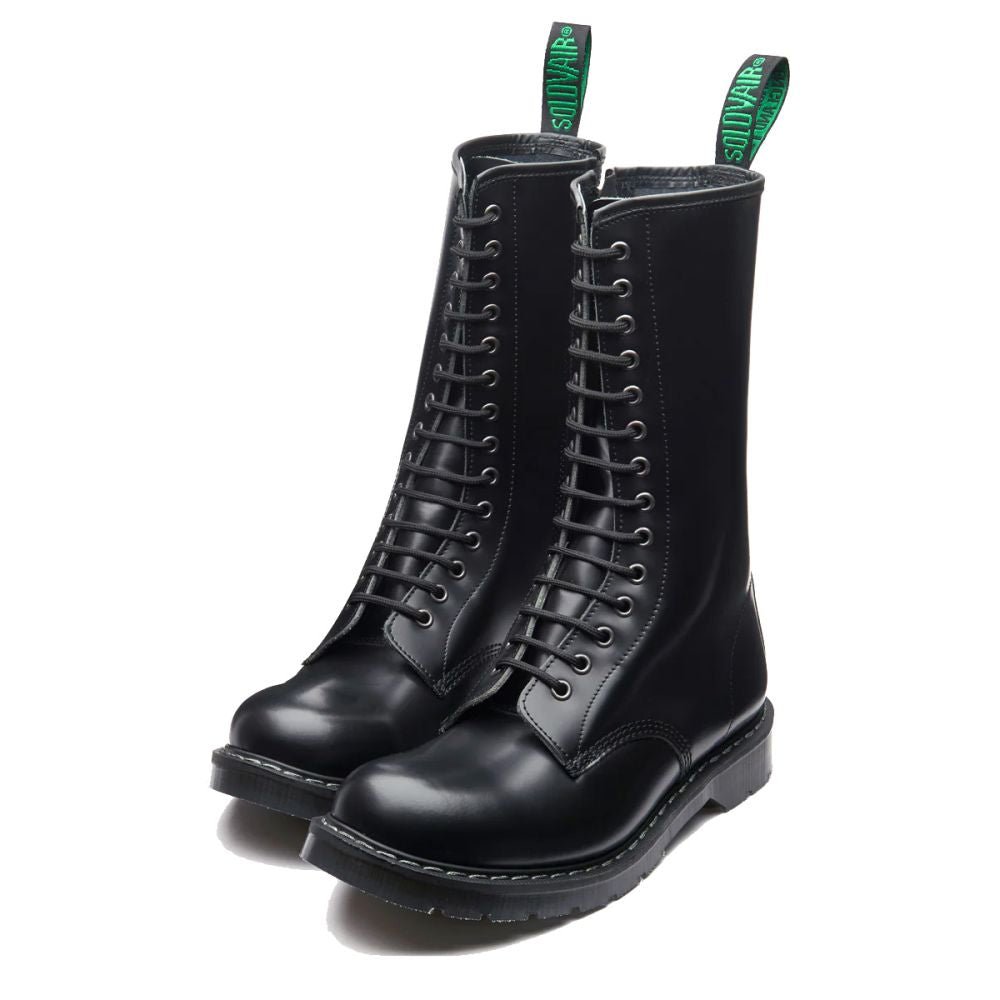 Solovair 14 Eye Zip Platform Derby Boot in Black Hi-Shine - Getoutside Shoes