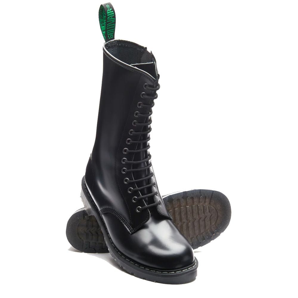 Solovair 14 Eye Zip Platform Derby Boot in Black Hi-Shine - Getoutside Shoes