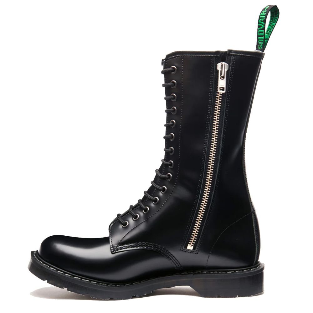 Solovair 14 Eye Zip Platform Derby Boot in Black Hi-Shine - Getoutside Shoes