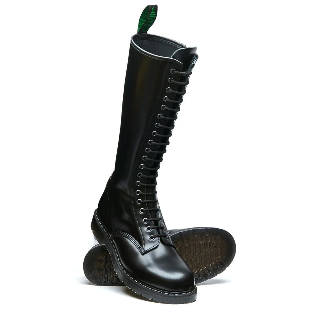 Solovair 20 Eye Zip Derby Boot in Black Hi-Shine - Getoutside Shoes