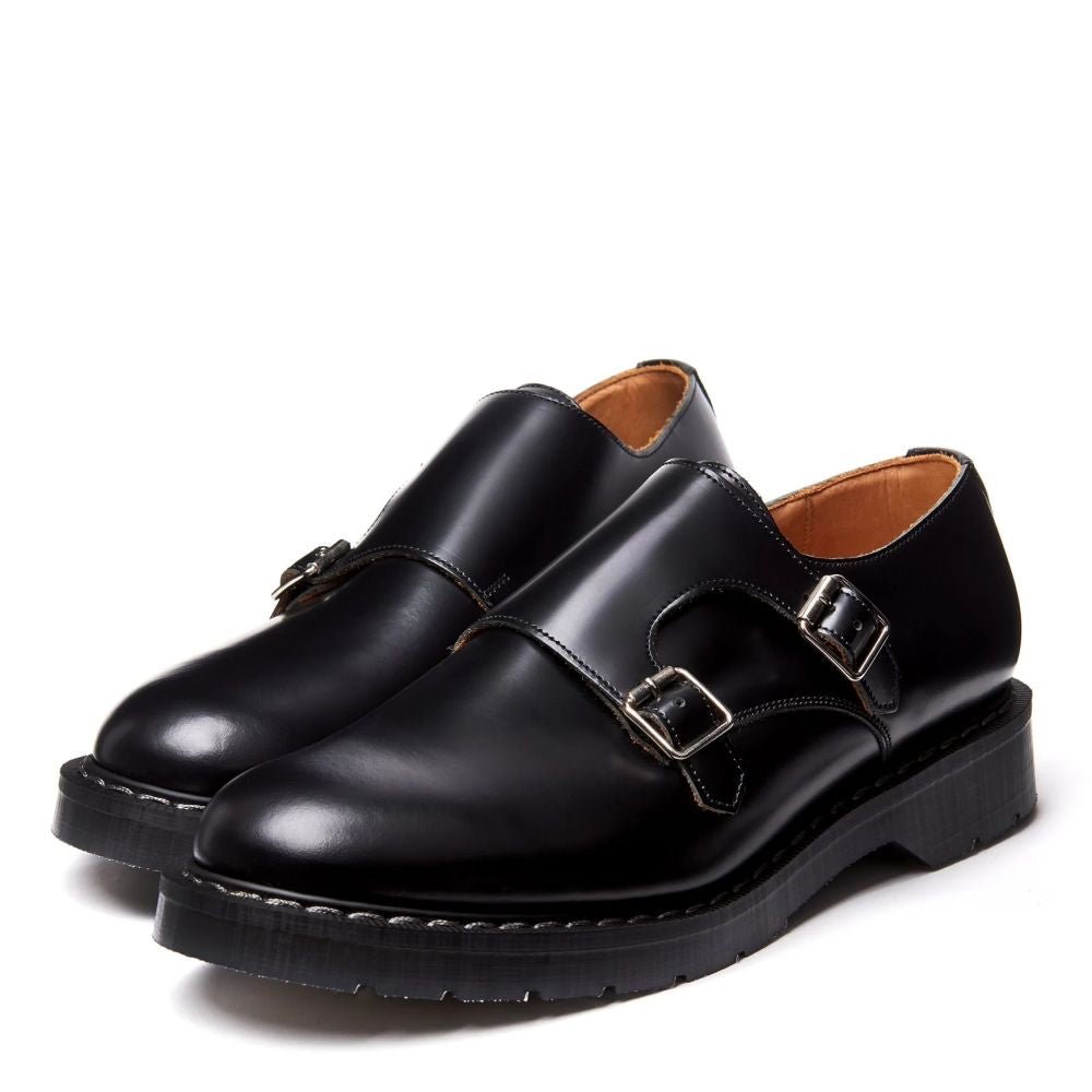 Solovair Double Buckle Monk in Black Hi-Shine - Getoutside Shoes