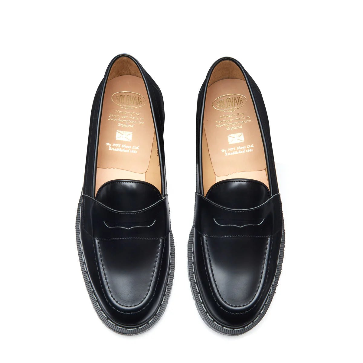 Solovair Penny Loafer in Black Hi-Shine - Getoutside Shoes