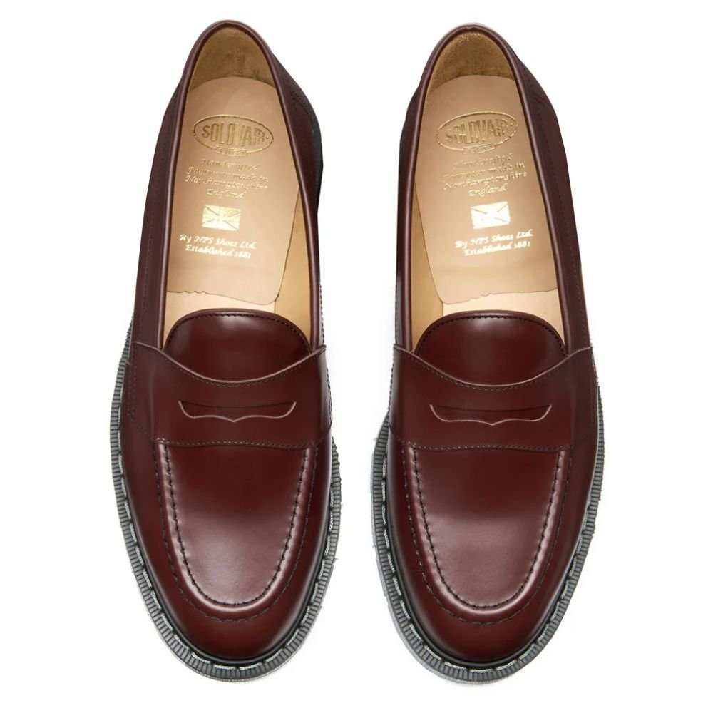 Solovair Penny Loafer in Oxblood Hi-Shine - Getoutside Shoes