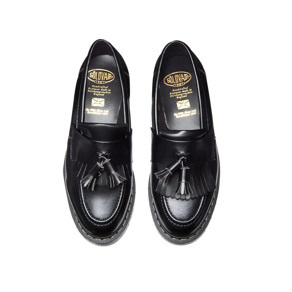 Solovair Tassel Loafer in Black Hi-Shine - Getoutside Shoes