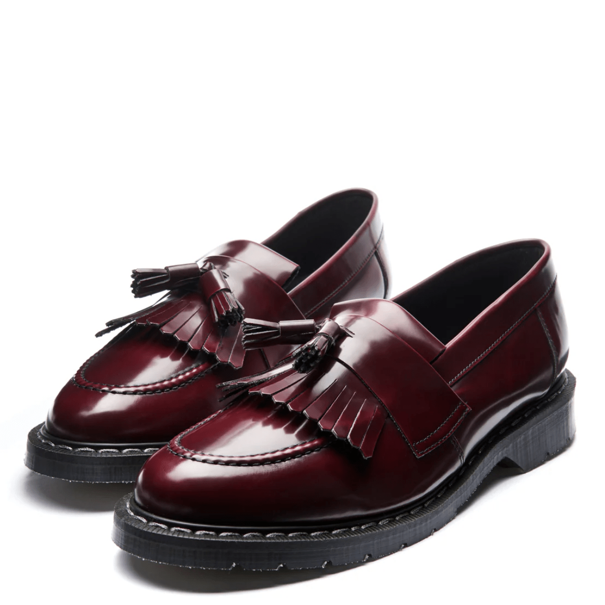 Solovair Tassel Loafer Vegan in Cherry Red Rub-Off - Getoutside Shoes