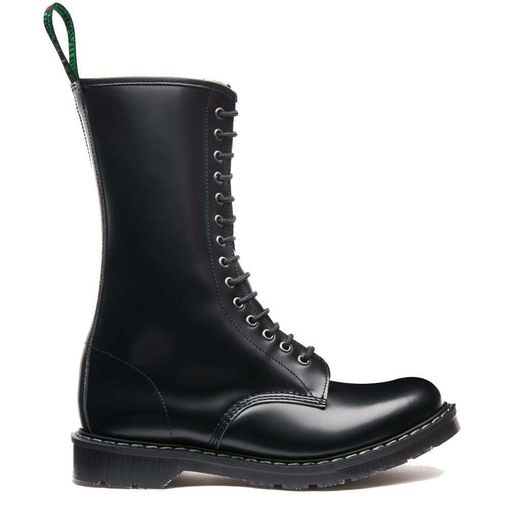 Solovair 14 Eye Zip Platform Derby Boot in Black Hi-Shine