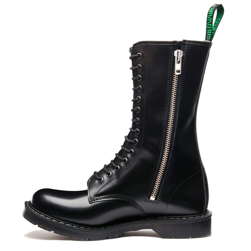 Solovair 14 Eye Zip Platform Derby Boot in Black Hi-Shine