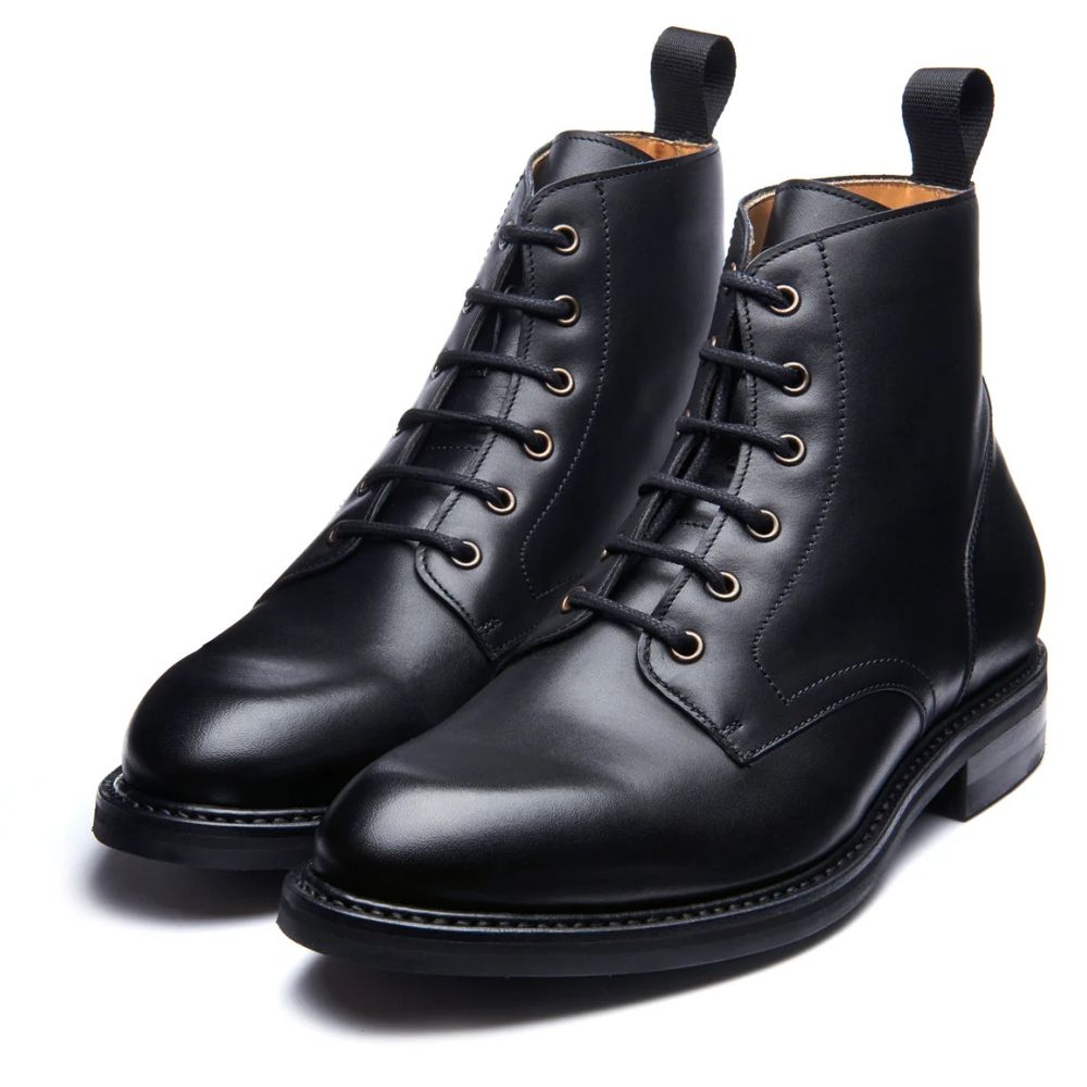 Solovair Men's 6 Eye Derby Boot in Black Calf