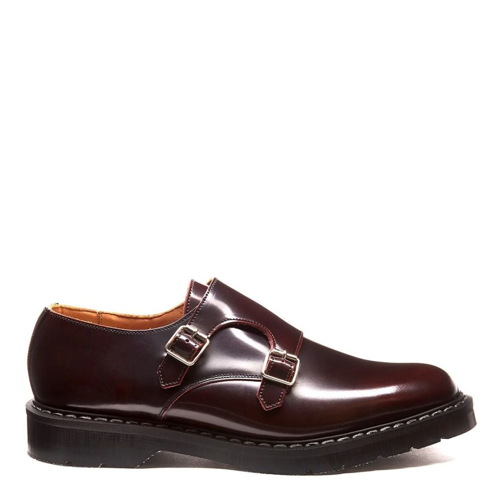 Solovair Double Buckle Monk in Burgundy Rub-Off