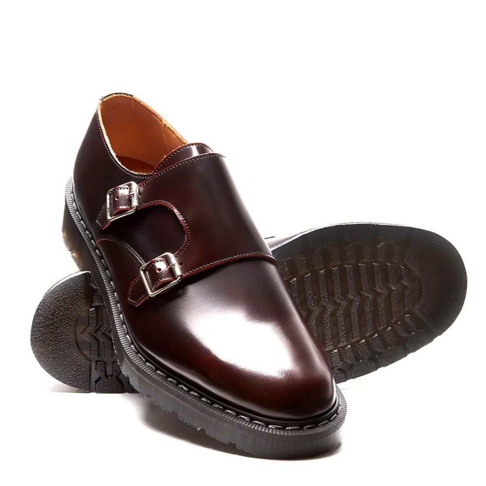 Solovair Double Buckle Monk in Burgundy Rub-Off