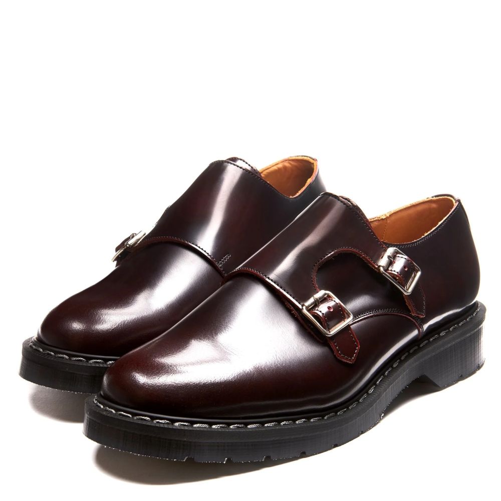 Solovair Double Buckle Monk in Burgundy Rub-Off