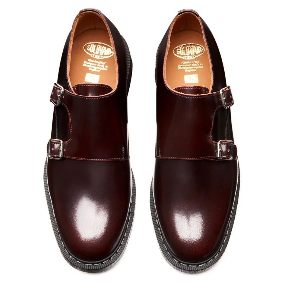 Solovair Double Buckle Monk in Burgundy Rub-Off