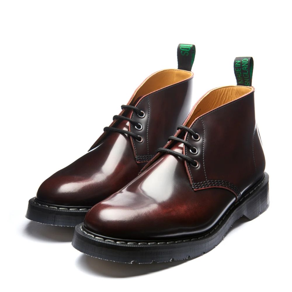 Solovair 3 Eye Chukka Boot in Burgundy Rub-Off