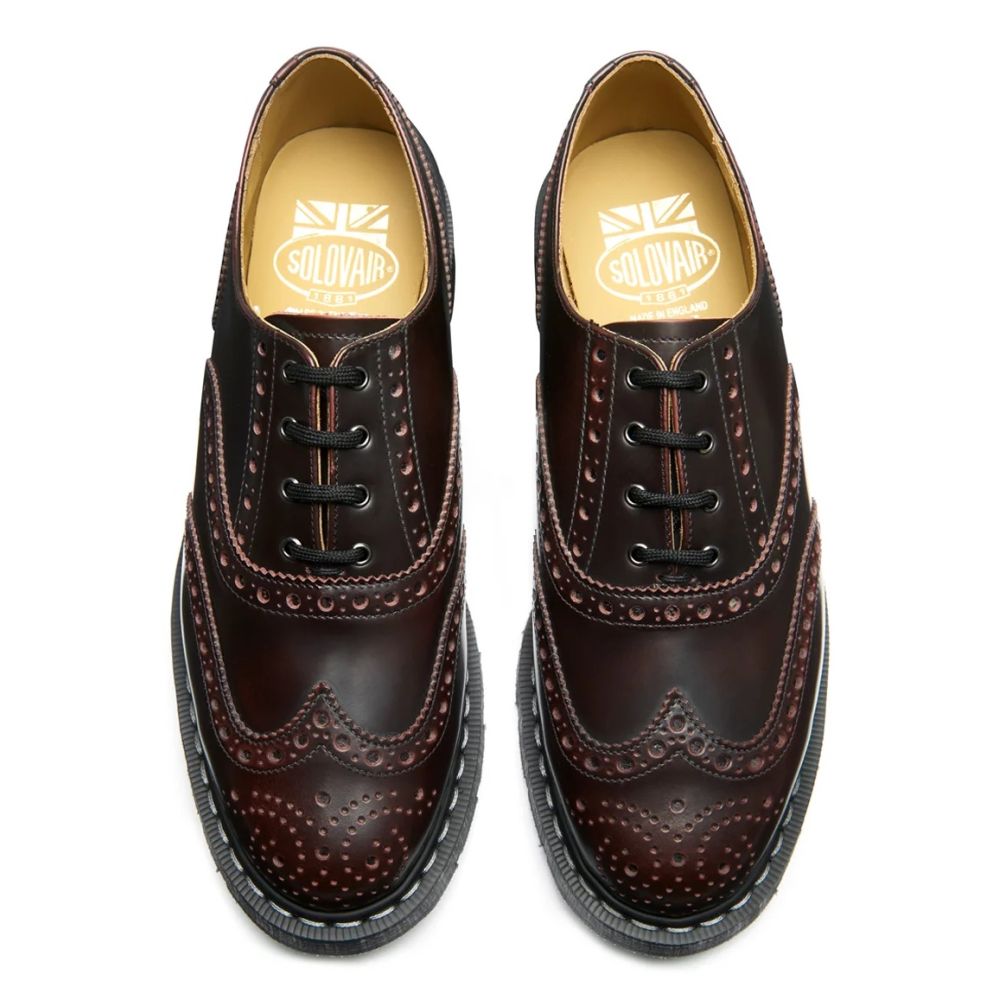 Solovair 4 Eye English Oxford Brogue in Burgundy Rub-Off