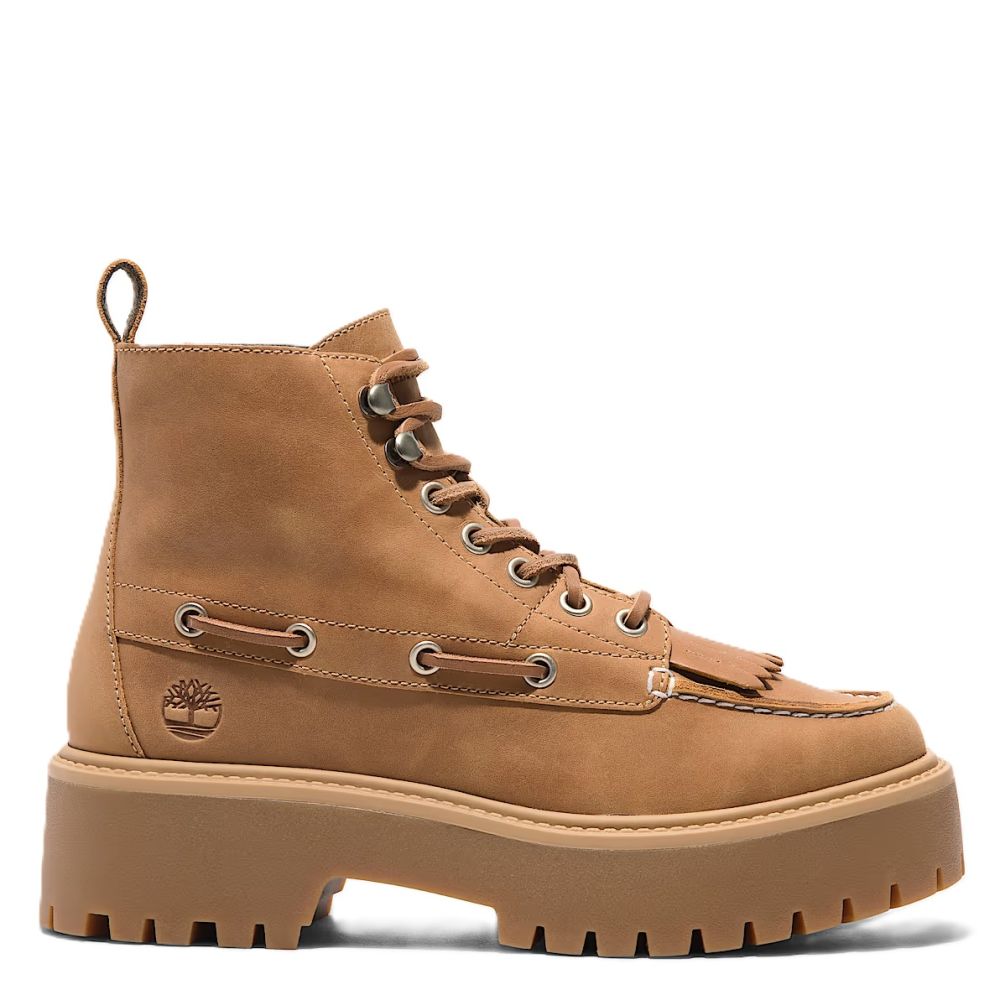 Timberland Women's Stone Street Mid 7-Eye Platform Boot in Wheat Full-Grain
