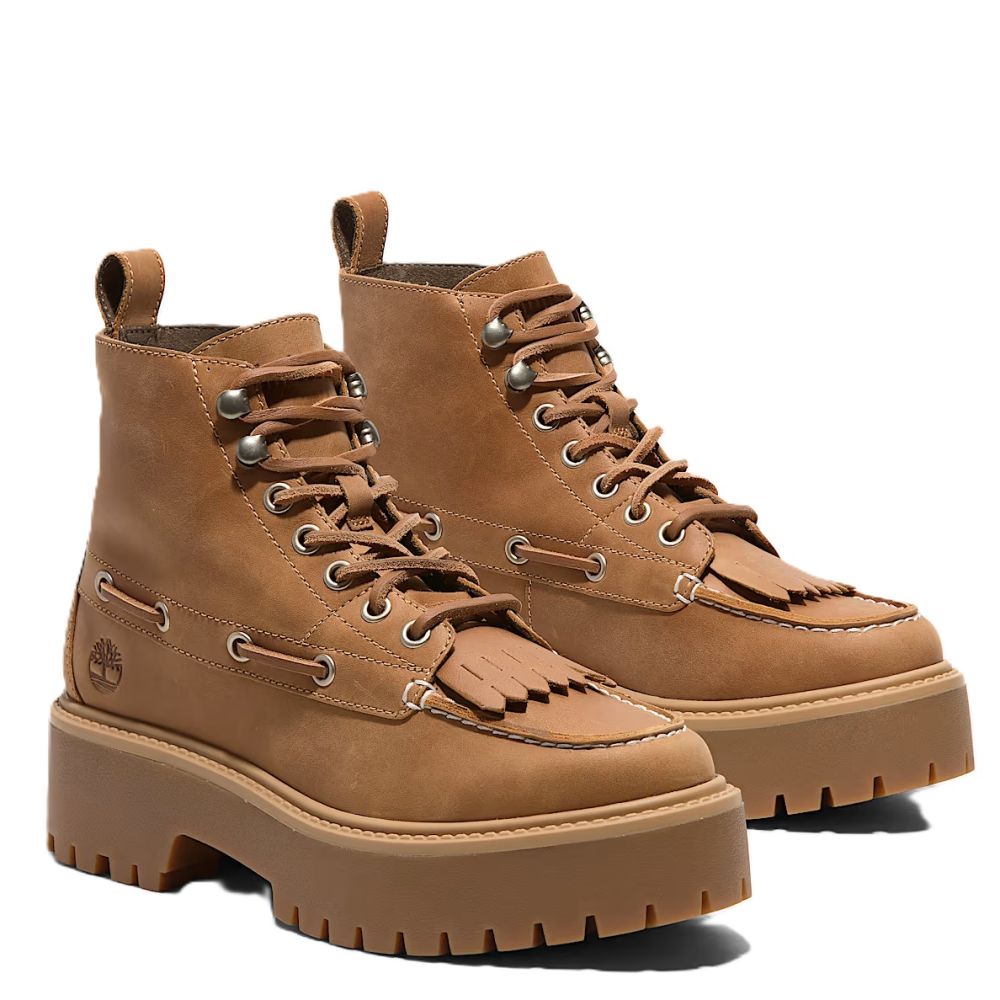 Timberland Women's Stone Street Mid 7-Eye Platform Boot in Wheat Full-Grain