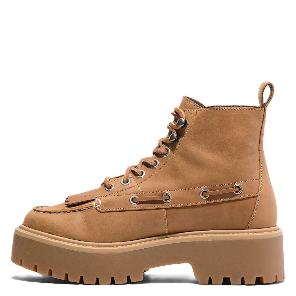 Timberland Women's Stone Street Mid 7-Eye Platform Boot in Wheat Full-Grain