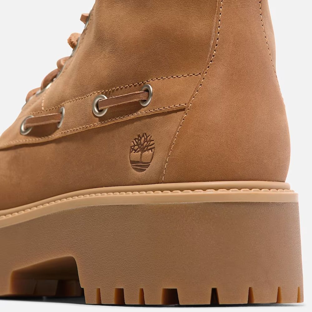 Timberland Women's Stone Street Mid 7-Eye Platform Boot in Wheat Full-Grain