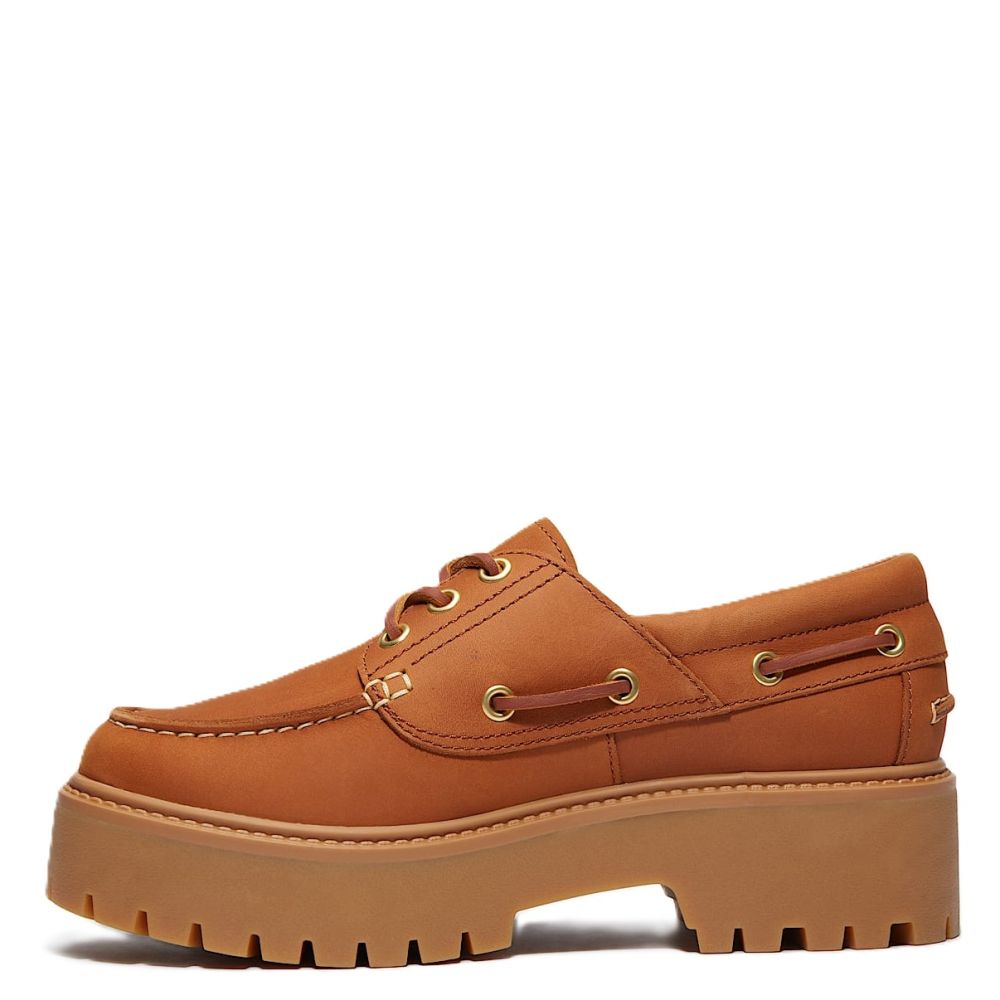 Timberland Women's Stone Street Platform Boat Shoe in Rust Nubuck