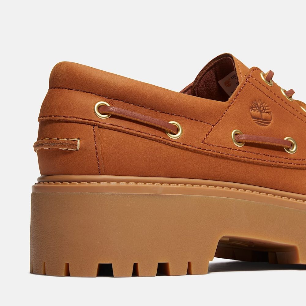 Timberland Women's Stone Street Platform Boat Shoe in Rust Nubuck