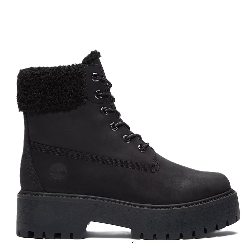 Timberland Women's Stone Street Mid Warm Lined Waterproof Boot in Black Nubuck