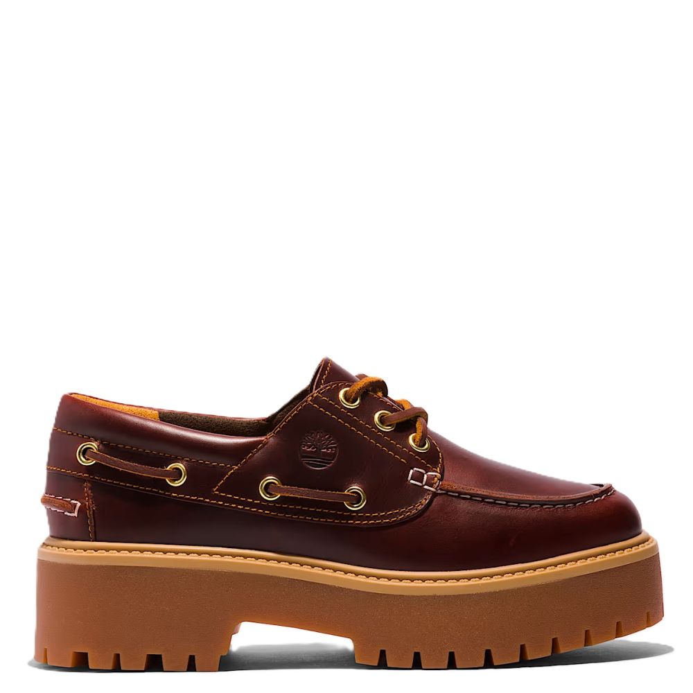 Timberland Women's Stone Street Platform Boat Shoe in Root Beer
