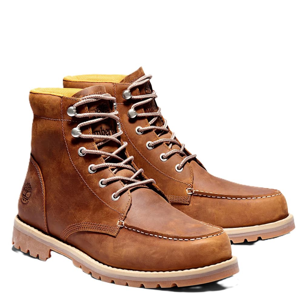 Tmberland Men's Redwood Falls Waterproof Moc-Toe Boot in Rust Full-Grain