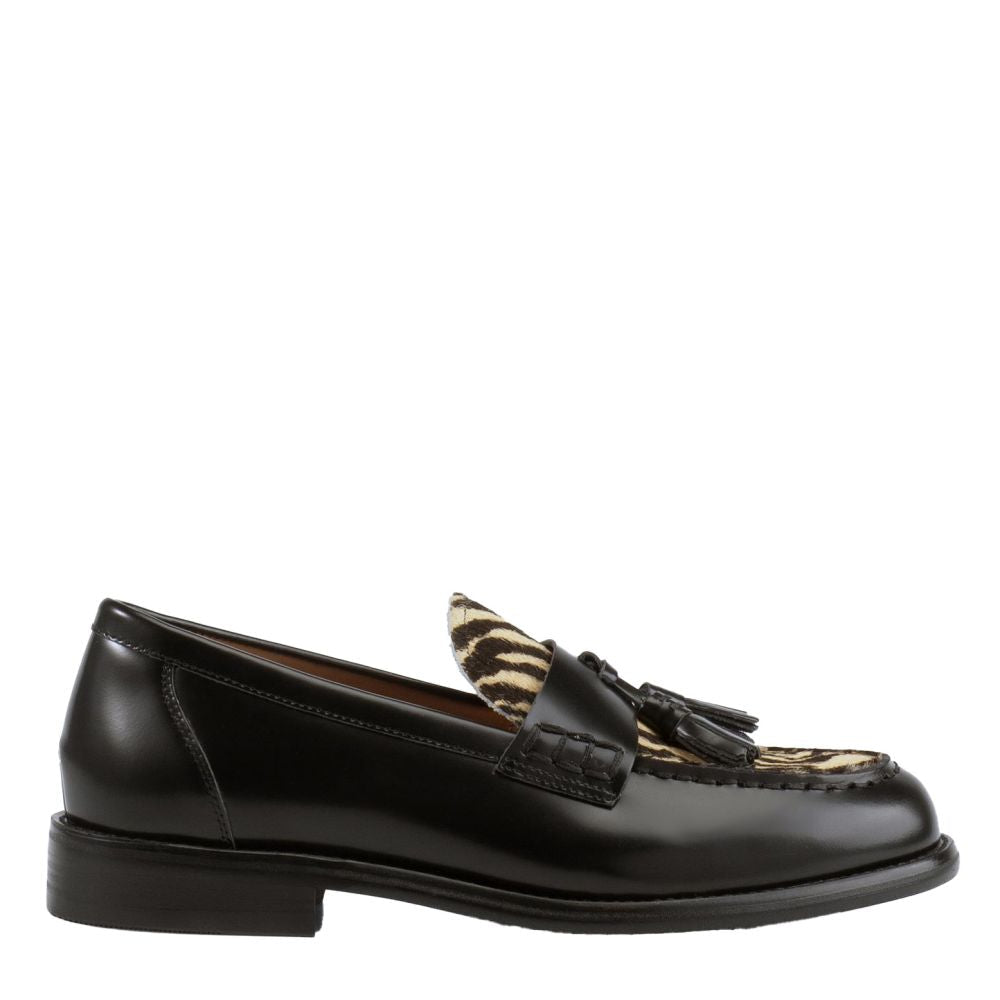 Vagabond Women's Linn Tassle Loafers in Black Leather/Hair-On-Leather