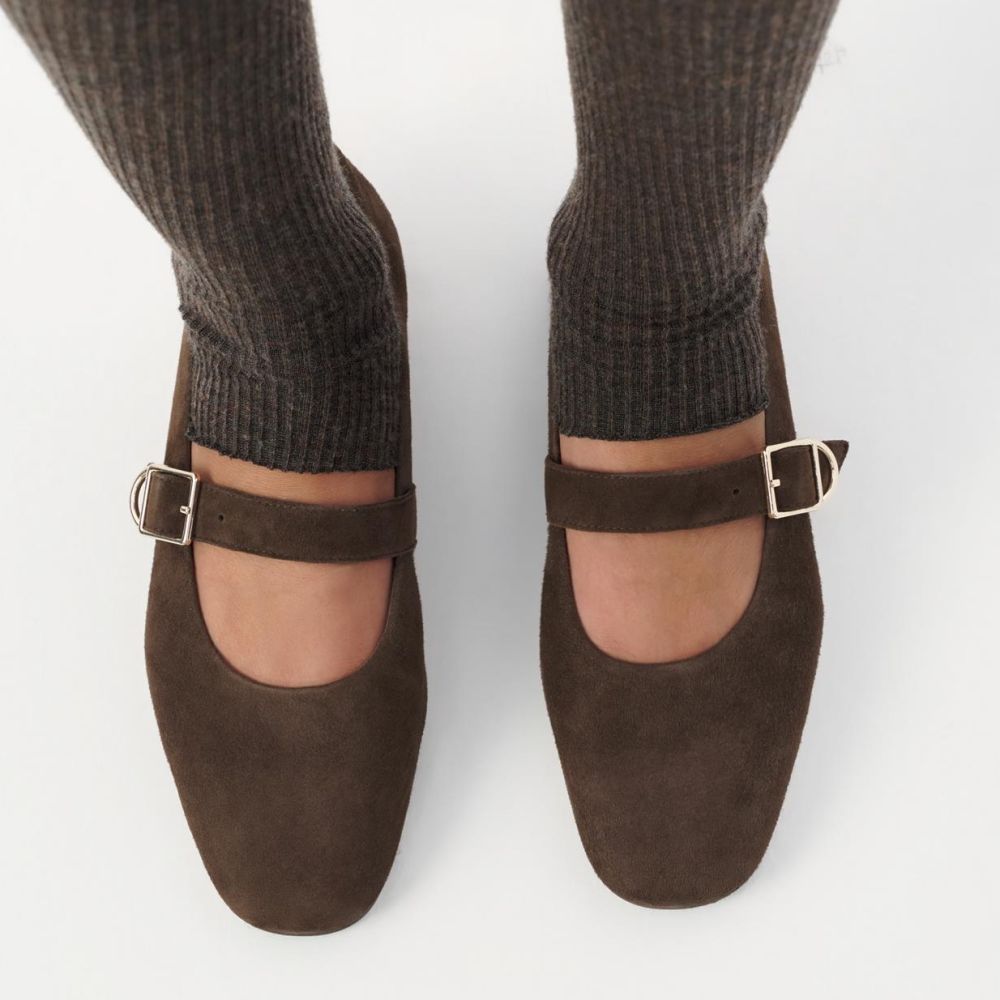 Vagabond Women's Jolin Ballet Flats in Dark Brown Suede - Getoutside Shoes