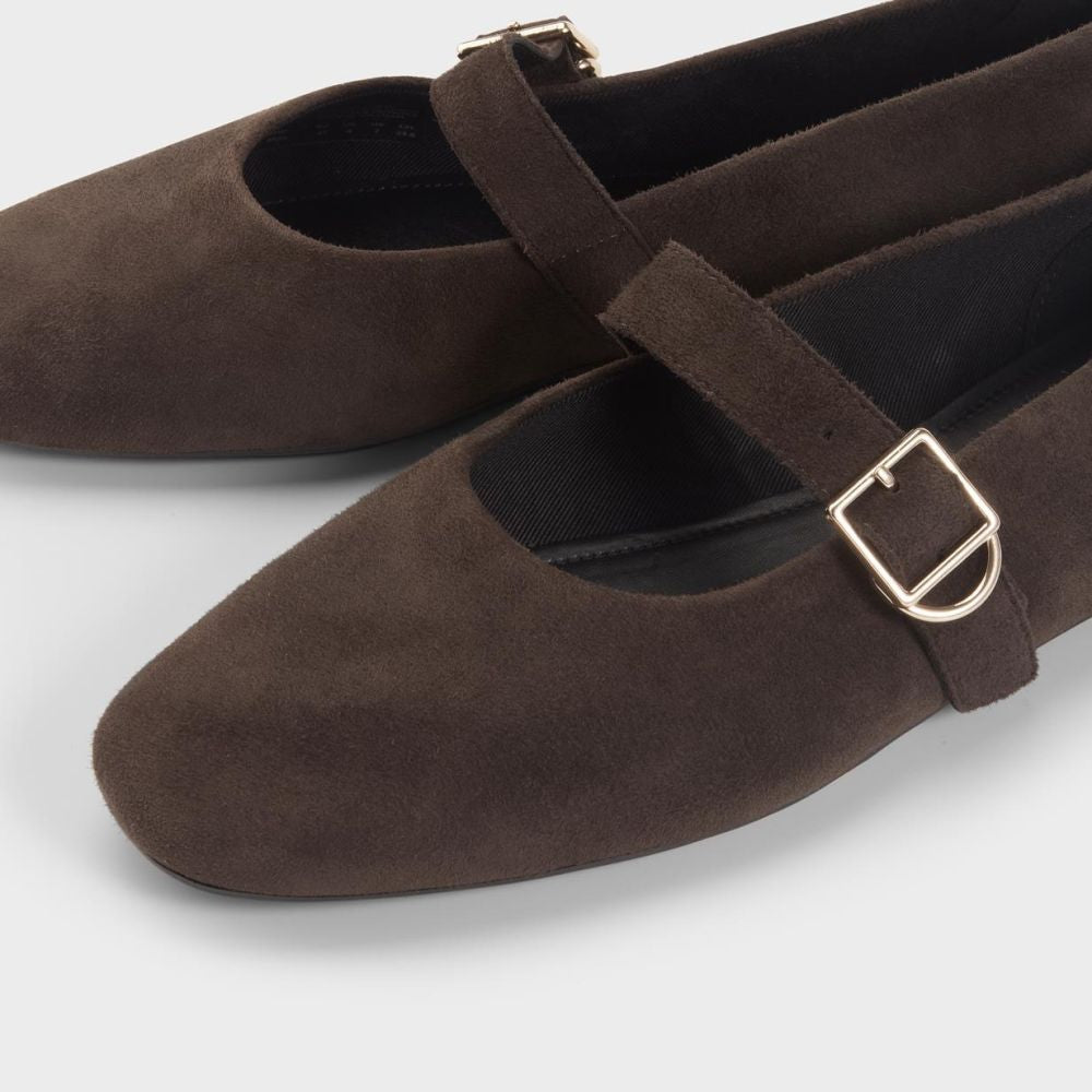 Vagabond Women's Jolin Ballet Flats in Dark Brown Suede - Getoutside Shoes